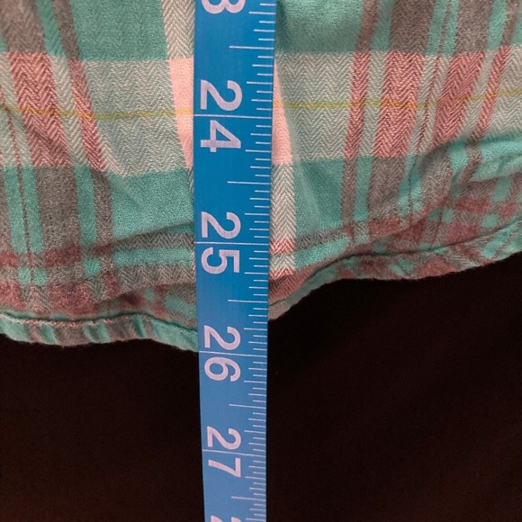J. Crew Shirt Womens Sz 2 Aqua Green White Plaid Cotton Flannel Pocket Button Up - Picture 10 of 11